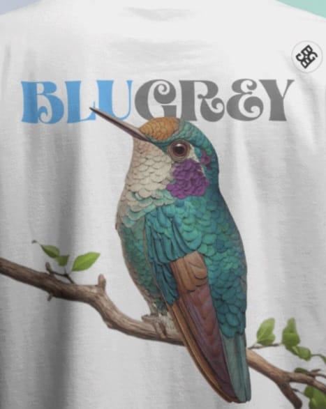 BRIGHT BLUE FOREST BIRD T-SHIRT
